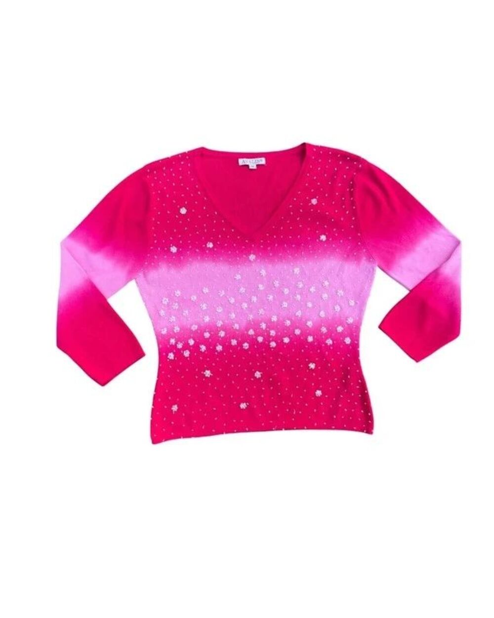 Y2K Coquette Mcbling Avalin Beaded Ombre Sequin Flower Knit Top - M